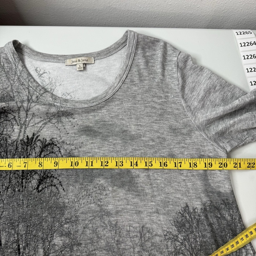 Jess & Jane Tunic Womens L Gray Scoop Neck Long Sleeve Rhinestone Jersey Relaxed - Picture 6 of 8